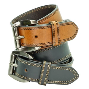 39mm Full Grain Cowhide Stitched Black Brown Tan Mens Leather Belt Size 30 - 60 - Picture 1 of 29