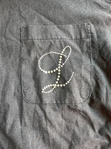 Crystal Rhinestone Black Shirt Initial "L" L Top Button Down Long Sleeve Studded - Imagen 1 de 14