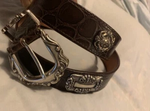 💥Cintura vintage Brighton pelle marrone coccodrillo goffrata fibbia argento taglia XL $219 - Foto 1 di 9
