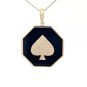 EFFY® Herren 14k Gelbgold schwarz Emaille & 1/3cttw natürlicher Diamant Spaten Anhänger - Bild 1 von 10