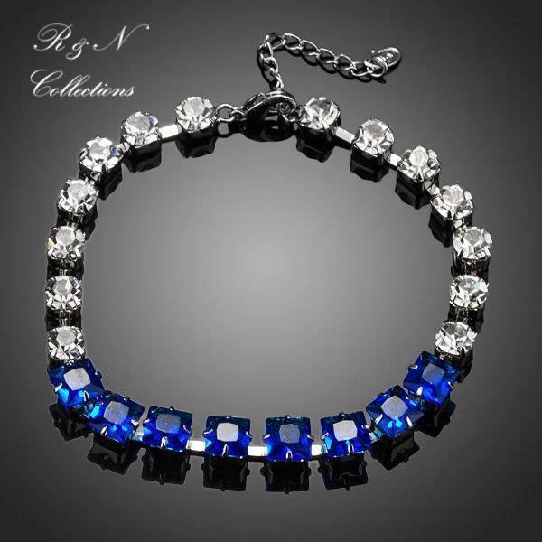 Platinum Plated Blue Swiss Cubic Ziconia Bracelet/Bangle (B410-25) Foto 1 de 1