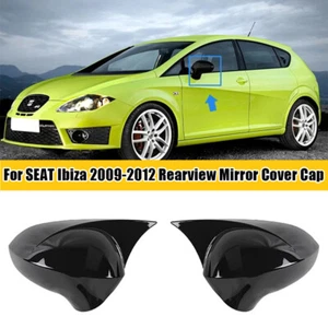 For SEAT Leon MK2 FR Cupra Ibiza MK4 2009-2012 2X Gloss Black Mirror Cover Trim - Foto 1 di 7