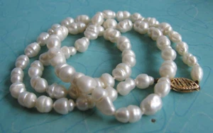 Vintage Freshwater Ringed Rice Pearls Knotted Necklace 14k Clasp - Picture 1 of 9