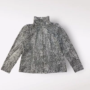Misook Vintage Y2K Black White Spotted Shiny Zip Closure Jacket Size S - Picture 1 of 8