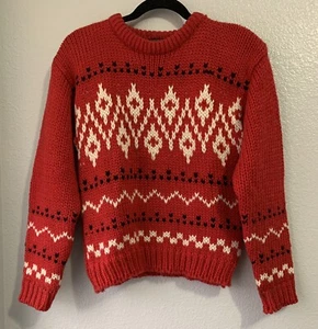 Vintage High Sierra By Mervyn's Chunky Knit Ski Sweater Girl's Size L(14-16) Red - Picture 1 of 9