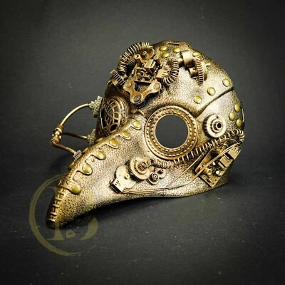 STEAMPUNK PLAGUE DOCTOR MASQUERADE MASK BIRD DOCTOR MASQUERADE BALL MASK GOLD - Image 1 of 4