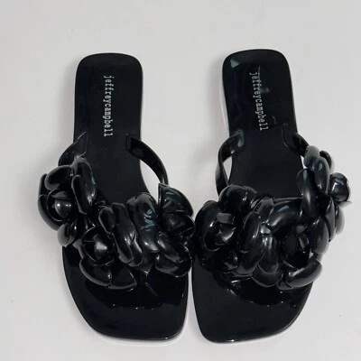 Sandalias Jeffrey Campbell Fleuris Jelly Chanclas Negras Florales Tanga Talla 7 Foto 1 de 4
