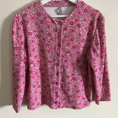 Hanna Andersson Women XS Soft Cotton Blend Velveteen Top Pink Green Floral - Image 1 of 4