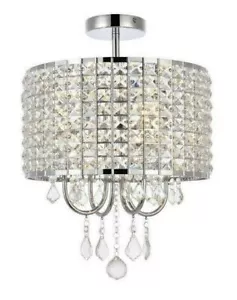 Round Crystal Shade Flush Mount 4 Light Dining Room Bedroom or Bathroom Lighting - Picture 1 of 9