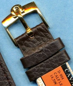 GENUINE BROWN LEATHER CAVADINI STRAP EXTRA LONG 18mm & OMEGA GOLD PLATE BUCKLE * - Picture 1 of 1