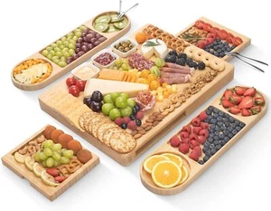 Charcuterie Board Set Extra Large Cheese Board With 2 Drawers Bamboo Cheese Tray - Picture 1 of 3