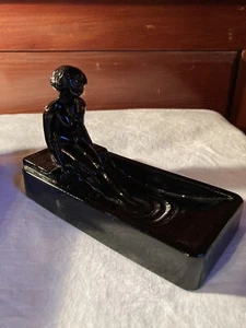 Vintage Art Deco Nude Nymph Bathing Amethyst  Glass Soap Dish, Ring Tray USA - Picture 1 of 7