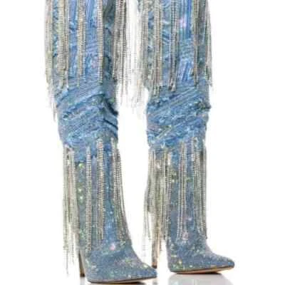 AZALEA WANG "DRIPPING DRAMA" DENIM EMBELLISHED BOOT *𝐅𝐈𝐍𝐀𝐋 𝐏𝐀𝐈𝐑* - Image 1 of 4