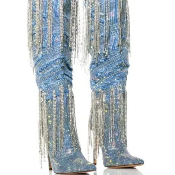 BOTA DENIM ADORNADA AZALEA WANG "DRIPPING DRAMA" *PAR FINAL* Foto 1 de 4