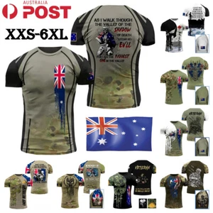 Men Camouflage T-Shirt Army Short Sleeve Tee Tops Australia Flag Souvenir Blouse - Picture 1 of 20