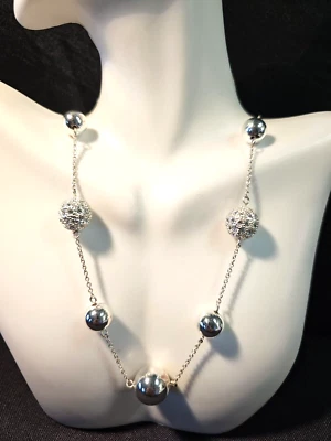 Ralph Lauren Largo Plata Cristal Pavimentado Bola Estación Collar Diseñador Cadena Glamour Foto 1 de 4