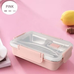 Neu Edelstahl Lebensmittel Aufbewahrung Behälter Bento Brotdose Sichtbar mit Löffel USA - Bild 1 von 27