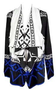 Flying Tomato~Women L~Aztec Tribal Waterfall Collar Open Front Tunic Cardigan - Picture 1 of 8