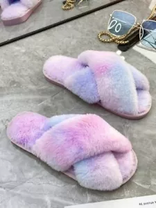 Pantofole da donna carine peluche fuzzy soffici scarpe da casa fascia incrociata interno esterno - Foto 1 di 3