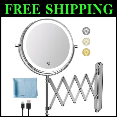 Elegant Wall Mounted Makeup Mirror with Extendable Arm and Magnifying Features - Image 1 of 4