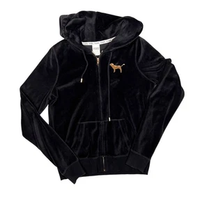 Victoria's Secret PINK Hoodie Pailletten Velours Damen Medium schwarz Glitzer Y2K Logo - Bild 1 von 7
