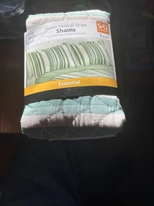 Mainstays Green Vertical Stripe Shams Essentials 2er Pack Standard Queen Quilted - Bild 1 von 6