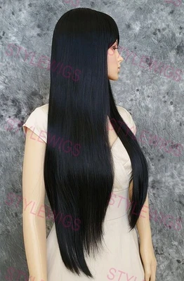 Peluca de mezcla de cabello humano azabache negra extra larga en capas recta segura contra el calor EVAU 1 Foto 1 de 4