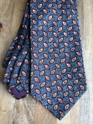 Structure 100% Silk Necktie Geometric Floral Teal Purple Cream 3.75" Wide 57" US - Image 1 of 4