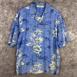 Tommy Bahama Shirt Mens Medium Blue 100% Silk Hawaiian Floral Button Up Aloha - Picture 1 of 12