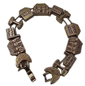 TOFA 7.5" Real Estate Professional Goldtone Chunky Slide Bracelet Houses Sold - Imagen 1 de 11