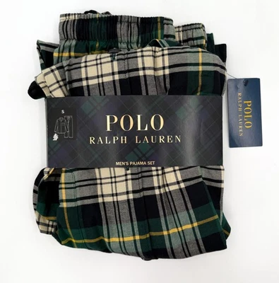 Polo Ralph Lauren Pajama Set Mens Small Green Black Plaid 2 Piece Sleepwear - Image 1 of 3