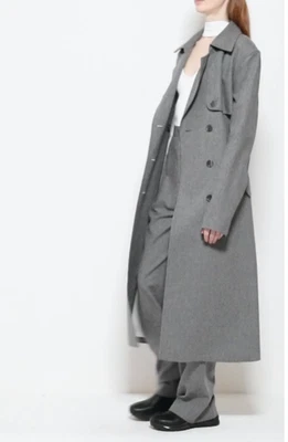 NWT Maria McManus Double Breasted Stretch Wool & Cashmere Grey Trench Coat $1900 - Image 1 of 4