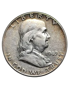 1949 P Franklin Half Dollar 50c U.S. Coin - Nice Eye Appeal 90% Silver Toning - Picture 1 of 8