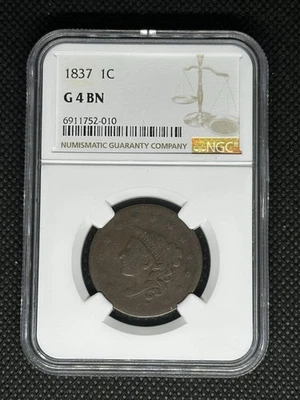 1837 1C Coronet Matron Head Large Cent NGC G4 Key PROBLEM FREE Early Type Copper - Image 1 of 2