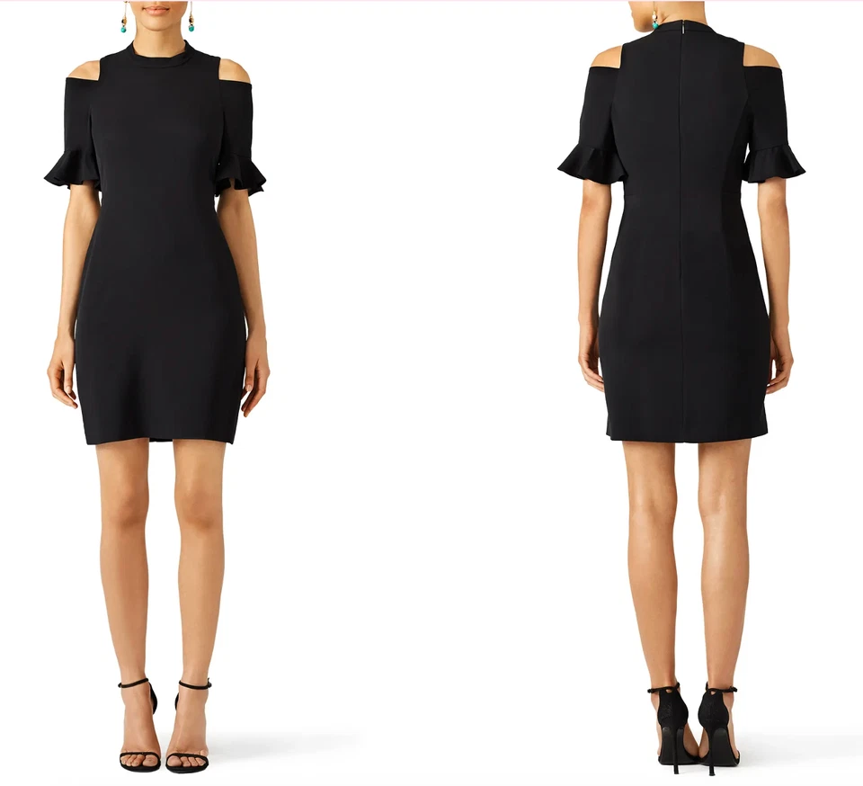 Vestido Rebecca Taylor Nuevo con Etiquetas Negro Hombro Frío Volantes Talla 12 Foto 1 de 4