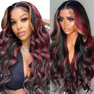 Pelucas delanteras de encaje borgoña 13X6 cabello humano sin pegamento pre arrancadas rojo rubio alto... - Imagen 1 de 6
