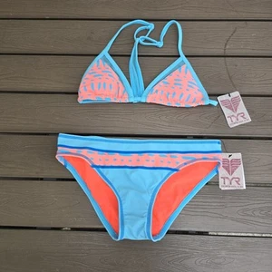 TYR Womens Blue/coral Milo's Island Kai Mesh Top & Suki Bottom Bikini Sz S NEW - Picture 1 of 4