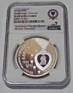 2022 W PURPLE HEART COLORIZED PF69 ULTRA CAMEO NGC - Picture 1 of 4
