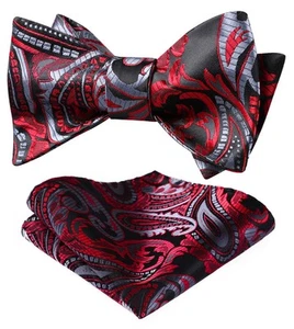 Red Floral Paisley Bow Ties for Men Formal Business Self Tie Bow Tie Pocket S - Picture 1 of 7