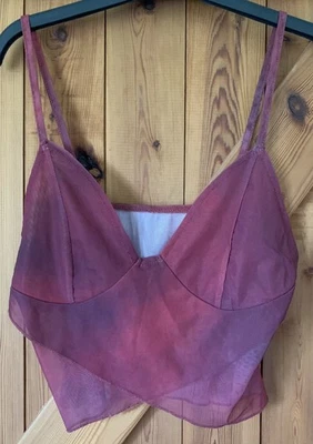 Strappy Cami Top Crossover Double Layer Sleeveless crop top, maroon/purple, S - Image 1 of 4