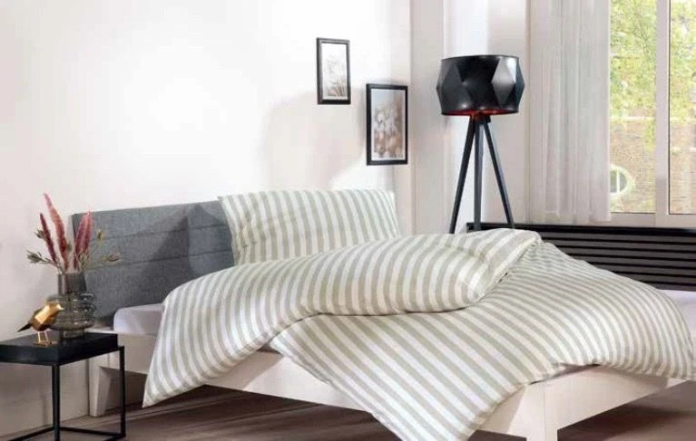 Jersey Bettwäsche 155x220 cm100% Baumwolle Sand Beige Weiß Gestreift B-Ware - Bild 1 von 1