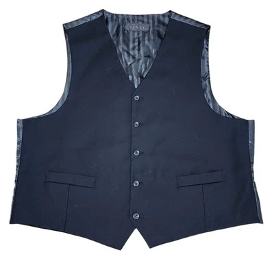 Vinci Black V Neck 6 Button Men's Vest Size 48R Formal Wedding Black Tie - Image 1 of 4