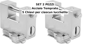 Set 2 Lucchetto Corazzati Antiscasso 1Kg Acciaio Temprato con 5 Chiavi cadauno - Imagen 1 de 9