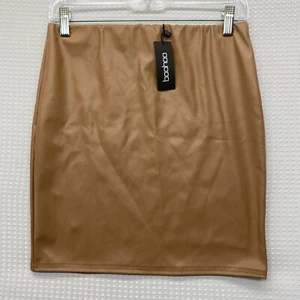 Boohoo Womens Sexy Faux Leather Mini Skirt Tight Stretch Wet Look Skirts SZ 6 - Picture 1 of 8