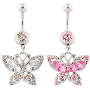 Crystal Butterfly Belly Button Ring Fashion Zircon Stainless Steel Navel Nail