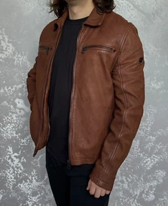 NEW Gipsy by Mauritius Brown Slim Fit Leather Jacket Size S - Picture 1 of 11