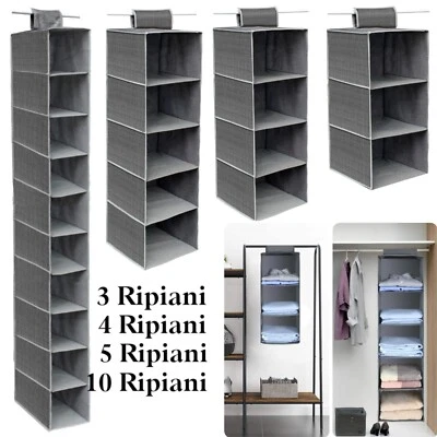 Organizer Armadio in Tessuto Portatutto Organizzatore Pensile,3,4,5,10 Scomparti - Immagine 1 di 3