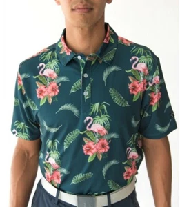 ⛳️YATTA GOLF Nō Ka ʻOi Hawaiian Green Pink Flamingo Tropical Golf Polo ⛳️ 🦩 - Picture 1 of 4