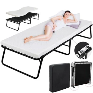 Gästebett Klappbett Metallbett mit Matratze 80x190 cm auf Rollen platzsparend - Bild 1 von 12