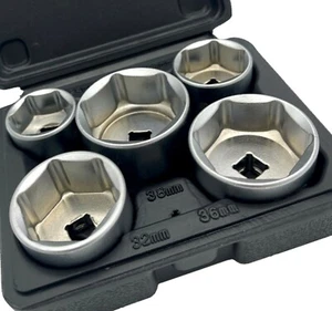 Juego de enchufes de filtro de aceite 3/8" Dr 5 piezas 24 27 32 36 38 mm herramienta de extracción de llave Autojack - Imagen 1 de 12